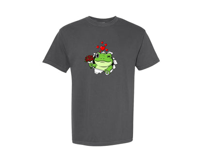 brand:Comfort Colors|color:Pepper|Funny Frog Valentine Love Graphic T-Shirt