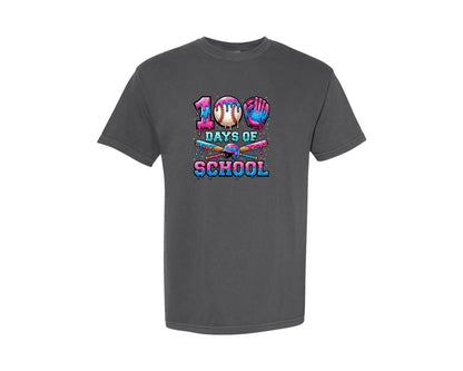 brand:Comfort Colors|color:Pepper|100 Days Of School Drip Baseball Graphic T-Shirt
