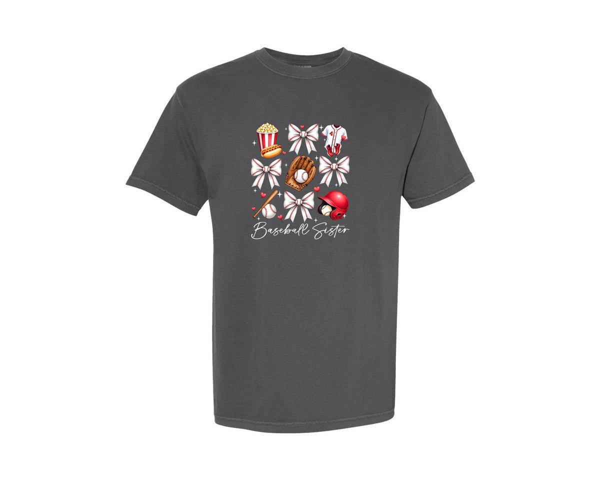 brand:Comfort Colors|color:Pepper|Baseball Sister Design 2 Graphic T-Shirt