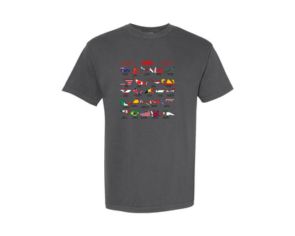 brand:Comfort Colors|color:Pepper|F1 Race Season Calendar 2026 T Shirt Graphic T-Shirt