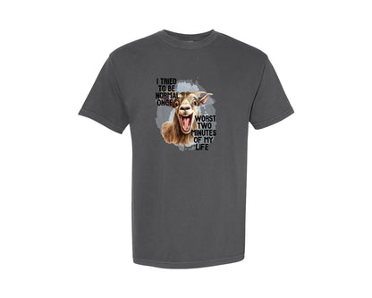 brand:Comfort Colors|color:Pepper|Funny Laughing Normal Saasy Goat Quote Graphic T-Shirt