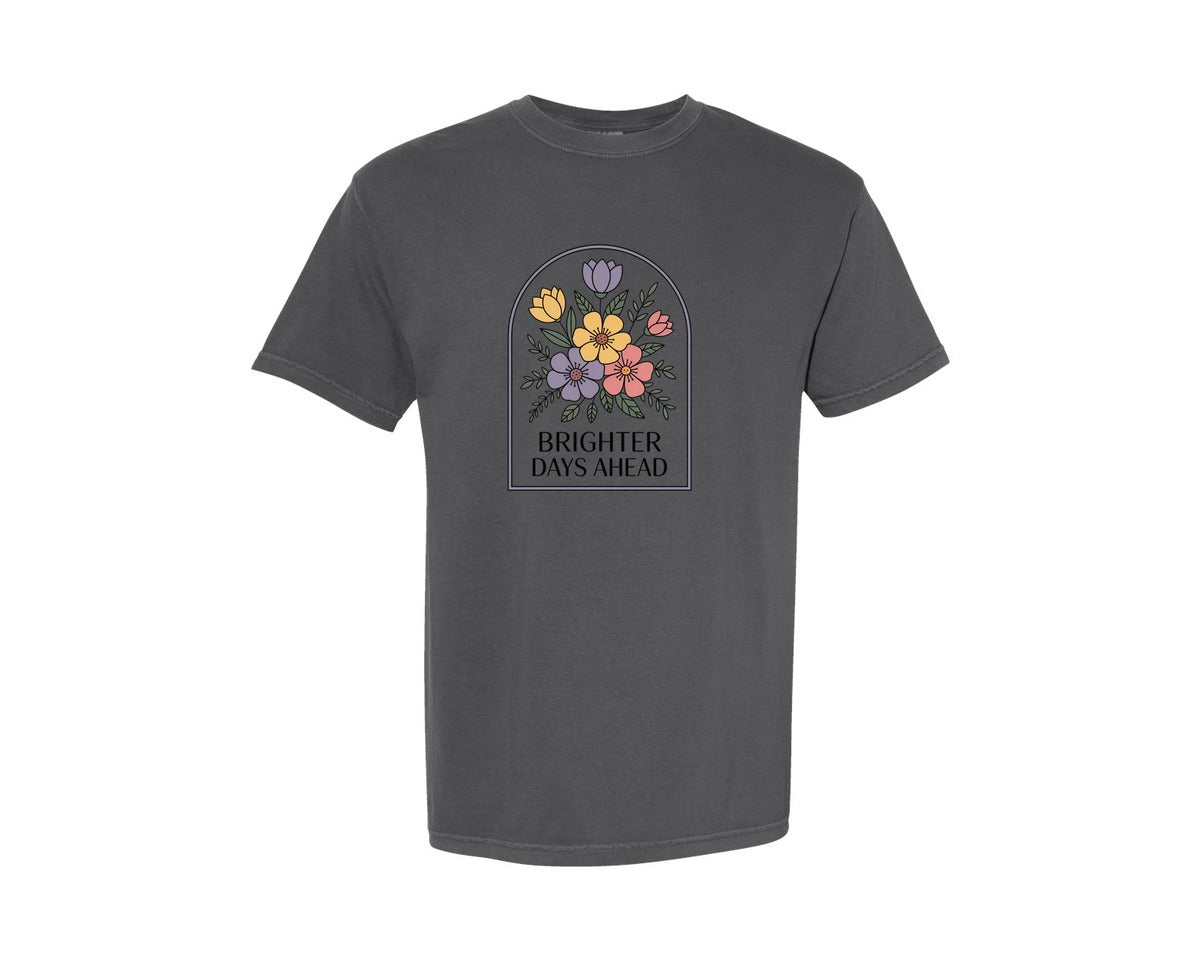 brand:Comfort Colors|color:Pepper|Boho Floral Brighter Days Ahead Graphic T-Shirt