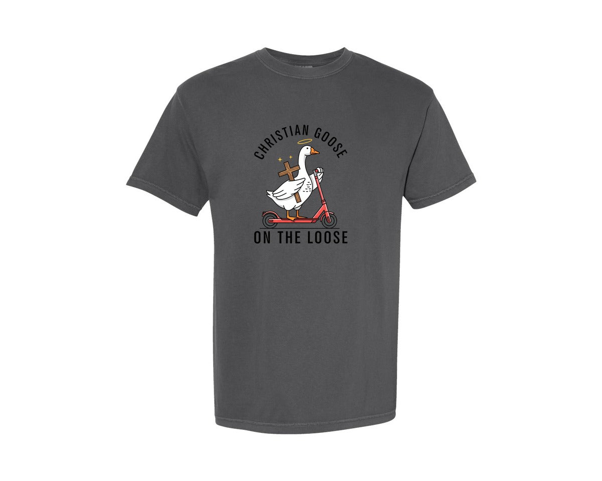 brand:Comfort Colors|color:Pepper|Christian Goose On The Loose Funny Graphic T-Shirt