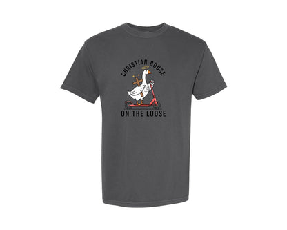 brand:Comfort Colors|color:Pepper|Christian Goose On The Loose Funny Graphic T-Shirt