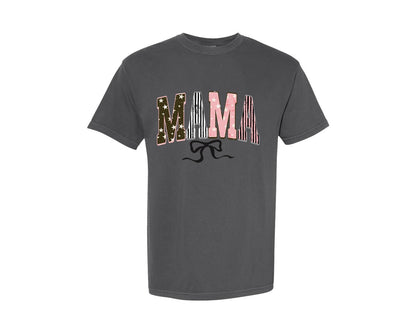 brand:Comfort Colors|color:Pepper|Preppy Mama Coquette Bow Trendy Graphic T-Shirt