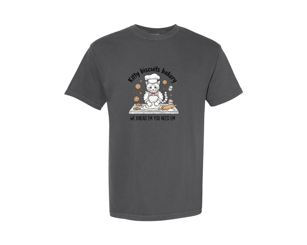 brand:Comfort Colors|color:Pepper|Cute Baker Cat Kitty Biscuits Bakery Graphic T-Shirt