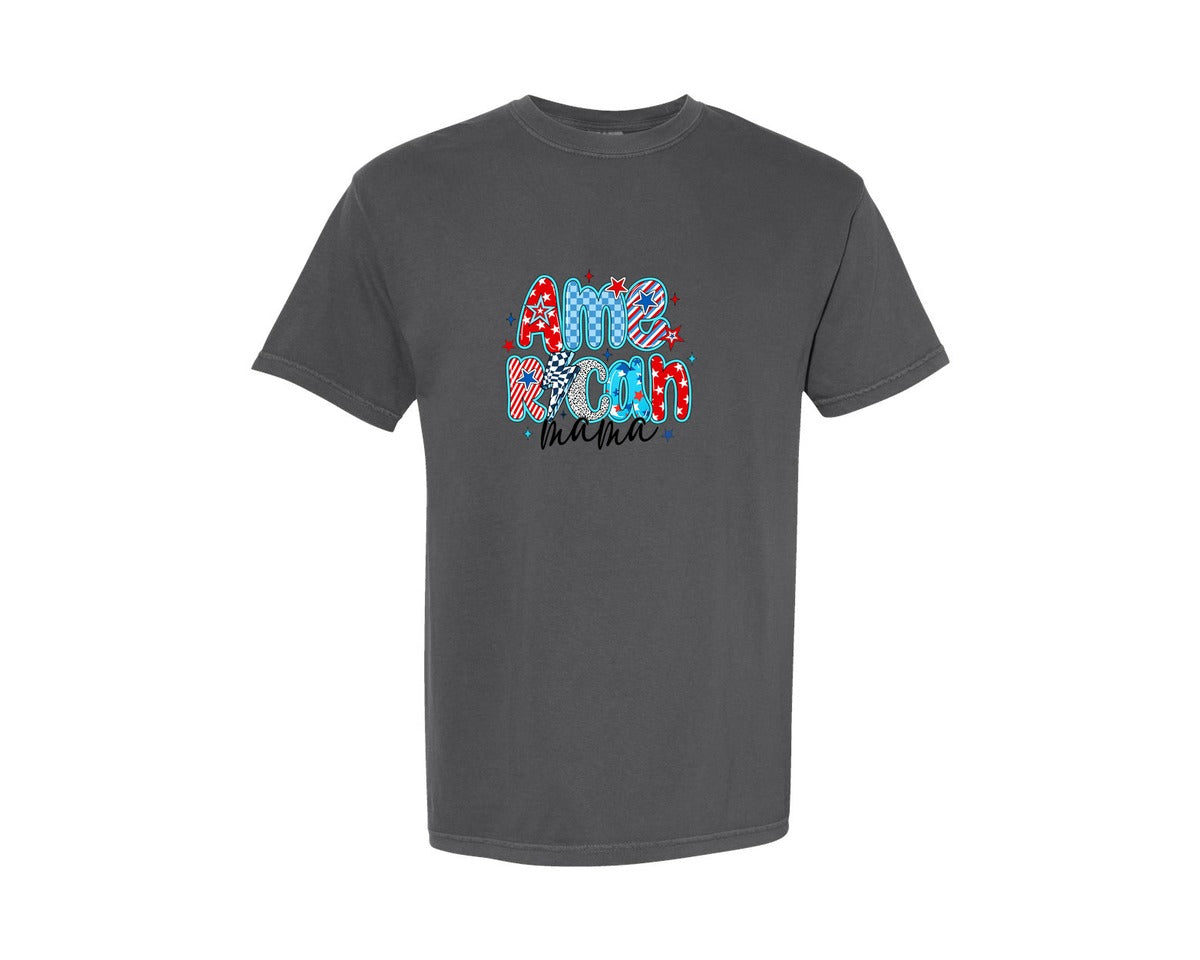brand:Comfort Colors|color:Pepper|Retro American Mama 4Th Of July Graphic T-Shirt