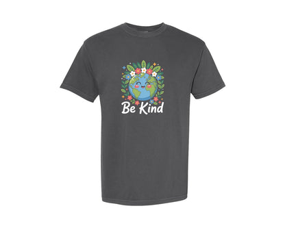 brand:Comfort Colors|color:Pepper|Be Kind Earth Cute Earth Flowers Graphic T-Shirt