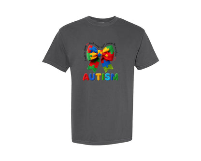 brand:Comfort Colors|color:Pepper|Autism Bow Autism 2 Graphic T-Shirt