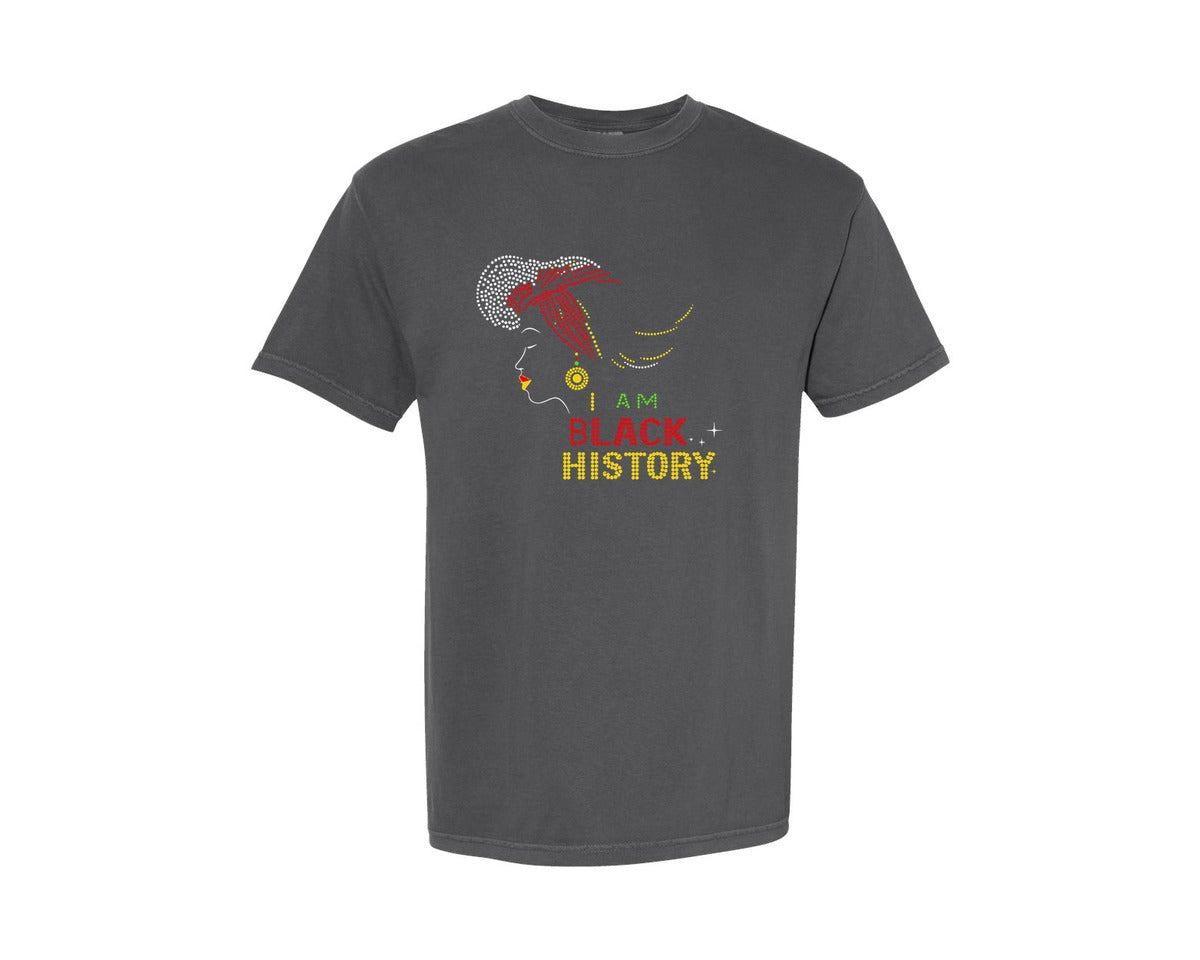 brand:Comfort Colors|color:Pepper|I Am Black History Rhinestone Graphic T-Shirt