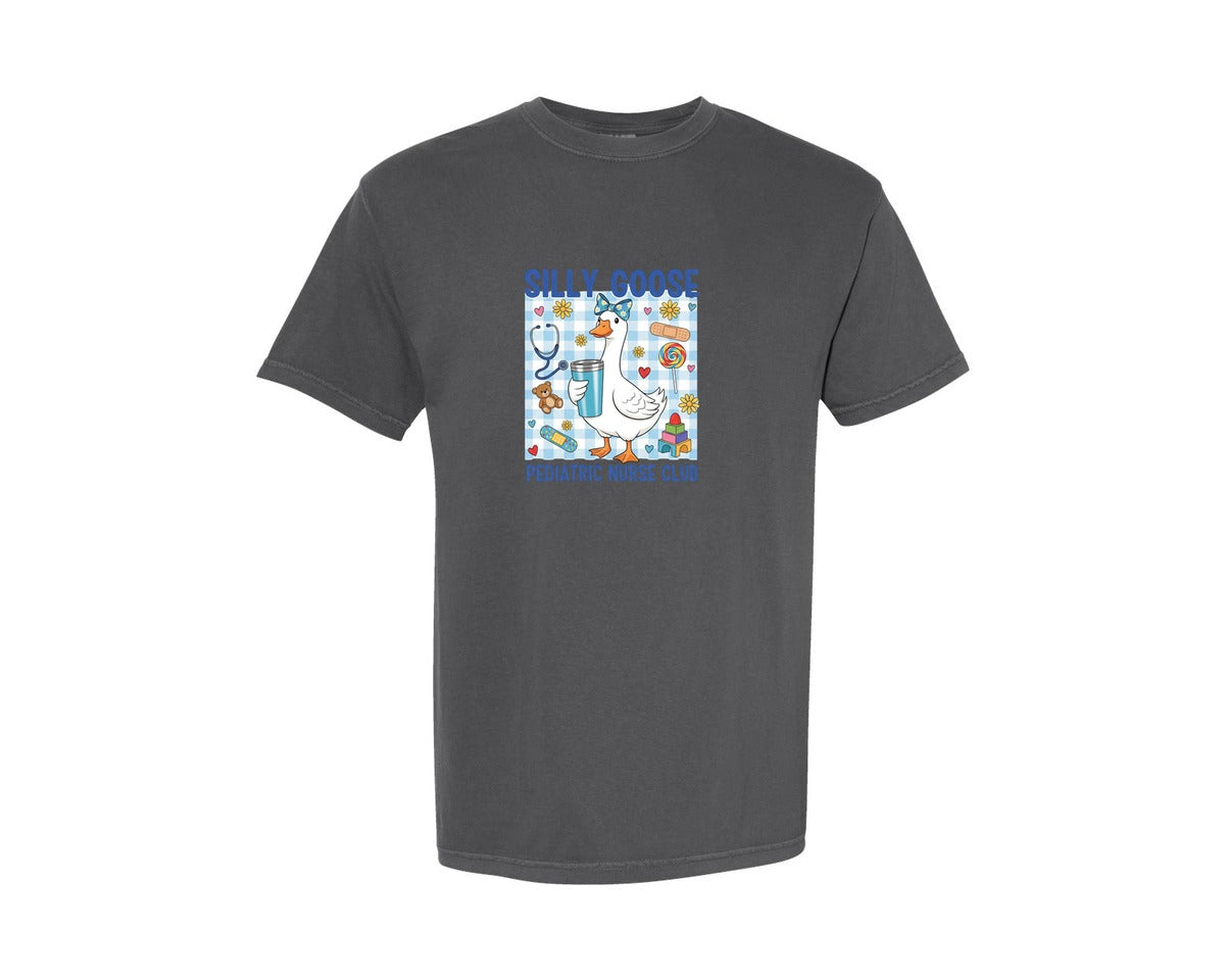 brand:Comfort Colors|color:Pepper|Silly Goose Pediatric Nurse Club Graphic T-Shirt