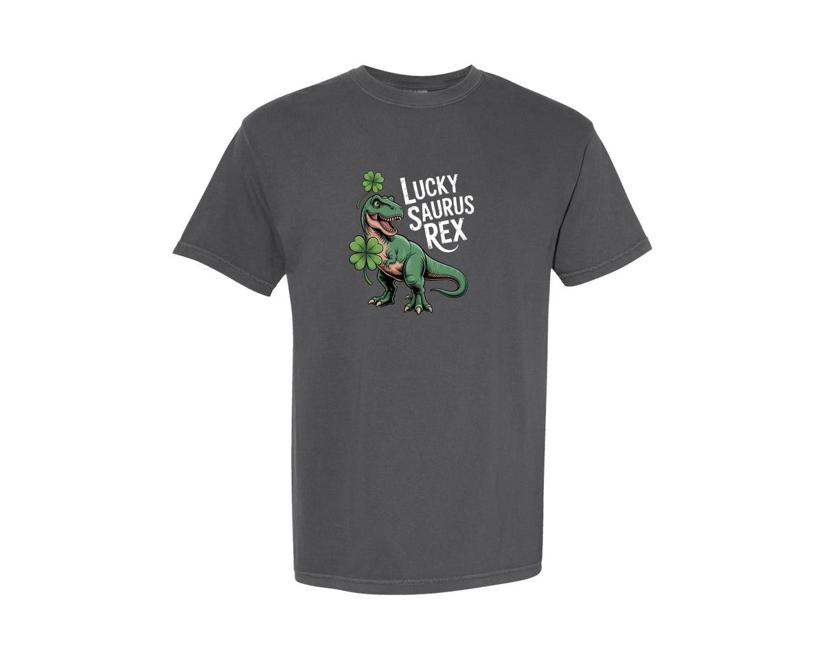 brand:Comfort Colors|color:Pepper|St Patricks Day Lucky Saurus Rex Graphic T-Shirt