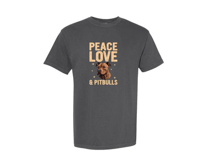 brand:Comfort Colors|color:Pepper|Peace Love Pitbull Dog T Shirt Graphic T-Shirt