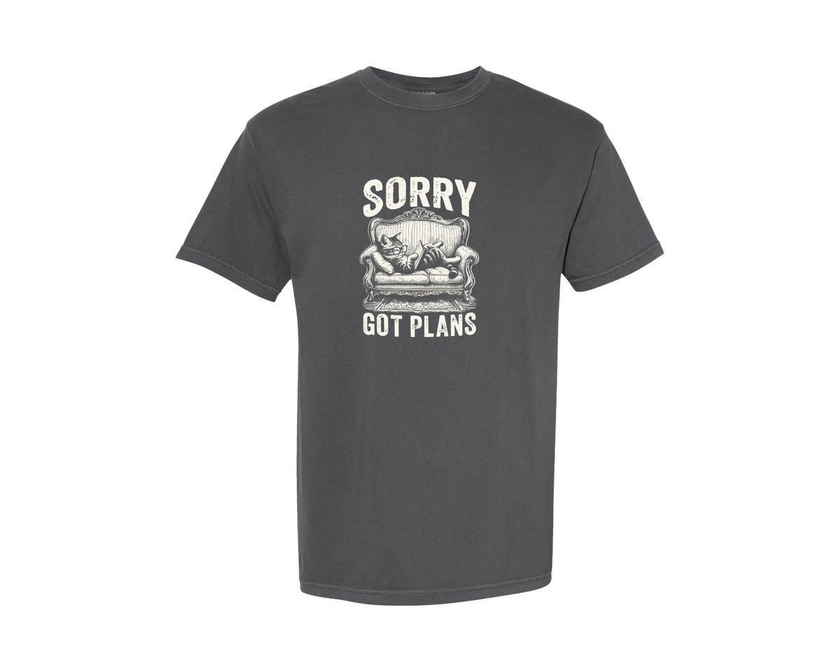 brand:Comfort Colors|color:Pepper|Sorry Got Plans Cat Shirt Graphic T-Shirt