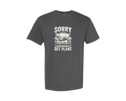 brand:Comfort Colors|color:Pepper|Sorry Got Plans Cat Shirt Graphic T-Shirt
