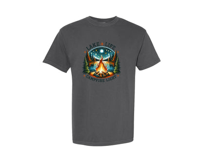 brand:Comfort Colors|color:Pepper|Lake Life Campfire Light Graphic T-Shirt