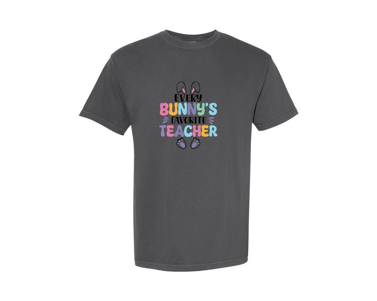 brand:Comfort Colors|color:Pepper|Every Bunnys Favorite Teacher Easter 9 Graphic T-Shirt