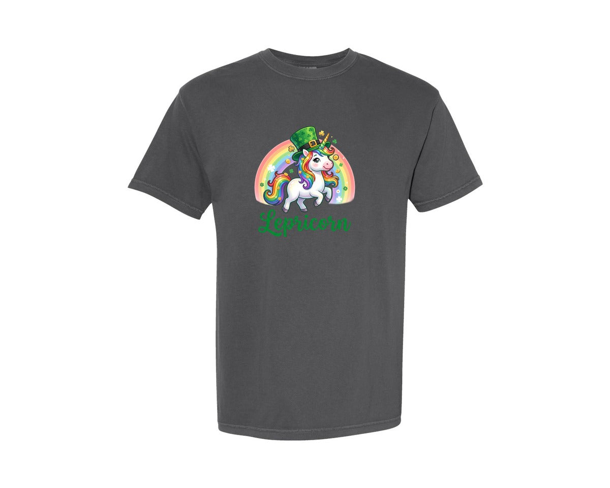 brand:Comfort Colors|color:Pepper|St Patricks Day Lepricorn Cute Unicorn Graphic T-Shirt