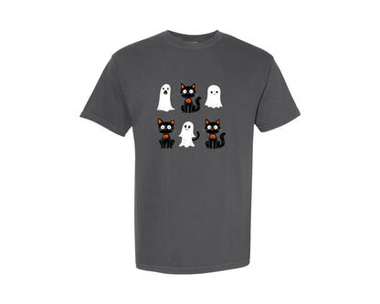brand:Comfort Colors|color:Pepper|Halloween Ghost And Cat 13 Graphic T-Shirt