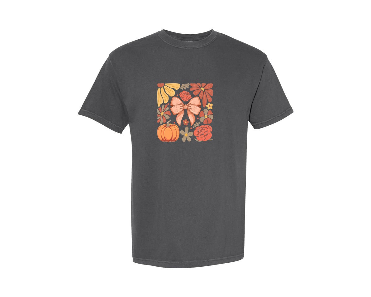 brand:Comfort Colors|color:Pepper|Boho Fall Pumpkin Coquette 2 Graphic T-Shirt