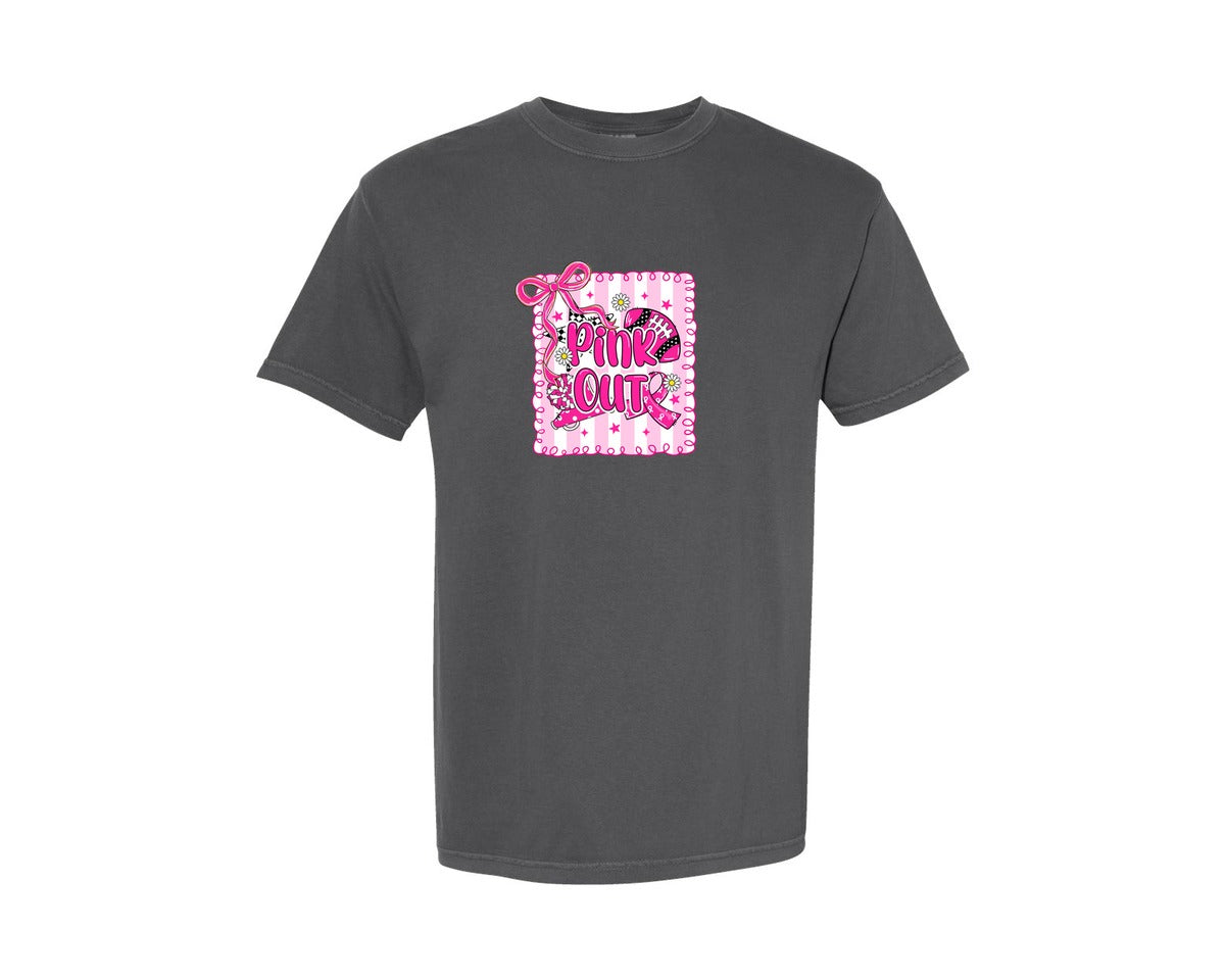 brand:Comfort Colors|color:Pepper|Football Breast Cancer Awareness 2 Graphic T-Shirt