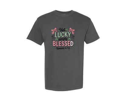 brand:Comfort Colors|color:Pepper|Not Lucky Simply Blessed 8 Graphic T-Shirt