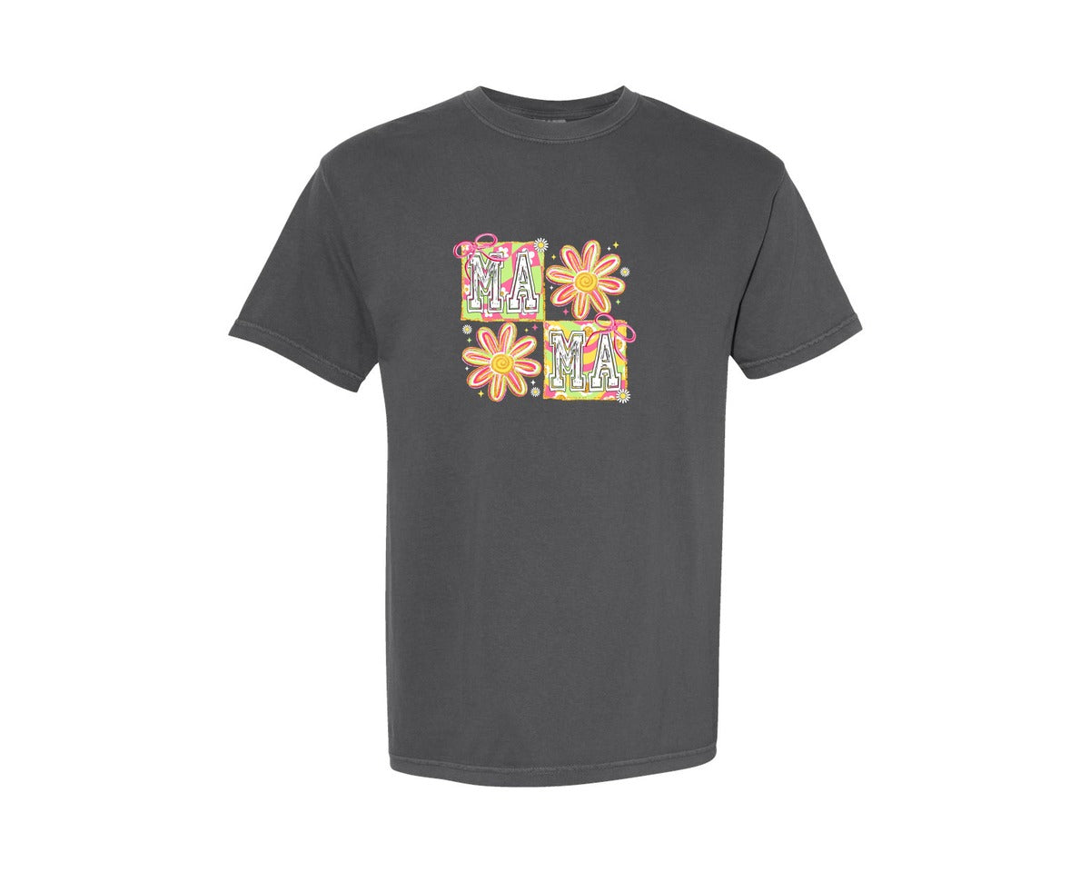 brand:Comfort Colors|color:Pepper|Retro Mama Floral Mothers Day Graphic T-Shirt