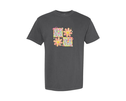 brand:Comfort Colors|color:Pepper|Retro Mama Floral Mothers Day Graphic T-Shirt