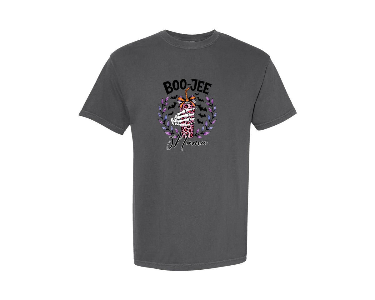 brand:Comfort Colors|color:Pepper|Boo Jee Mama Skeleton Hand Holding Graphic T-Shirt