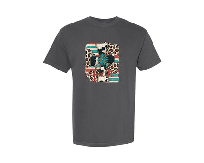brand:Comfort Colors|color:Pepper|Western Cross Navajo Turquoise Graphic T-Shirt