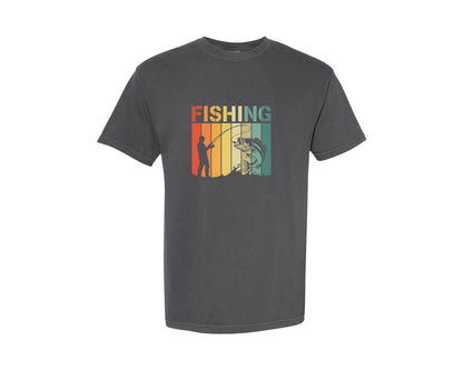 brand:Comfort Colors|color:Pepper|Retro Vintage Fishing Sunset T Shirt Des Graphic T-Shirt