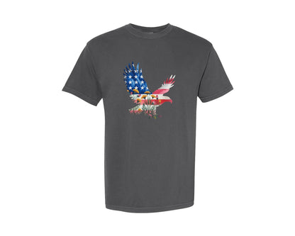 brand:Comfort Colors|color:Pepper|Patriotic Usa America Eagle Flowers Graphic T-Shirt