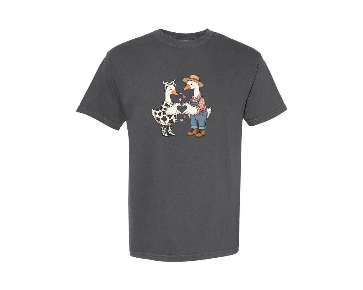 brand:Comfort Colors|color:Pepper|Valentine Goose Couple Graphic T-Shirt