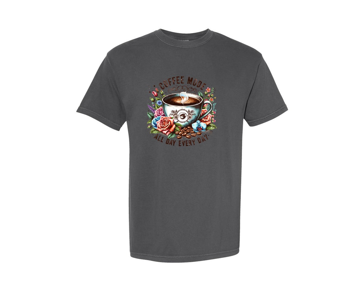 brand:Comfort Colors|color:Pepper|Coffee Mode All Day Every Day 2 Graphic T-Shirt