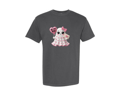brand:Comfort Colors|color:Pepper|Be My Boo Crochet Yarn Valentine Ghost Graphic T-Shirt