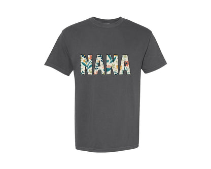 brand:Comfort Colors|color:Pepper|Nana Grandma Floral Doodle Letters Graphic T-Shirt