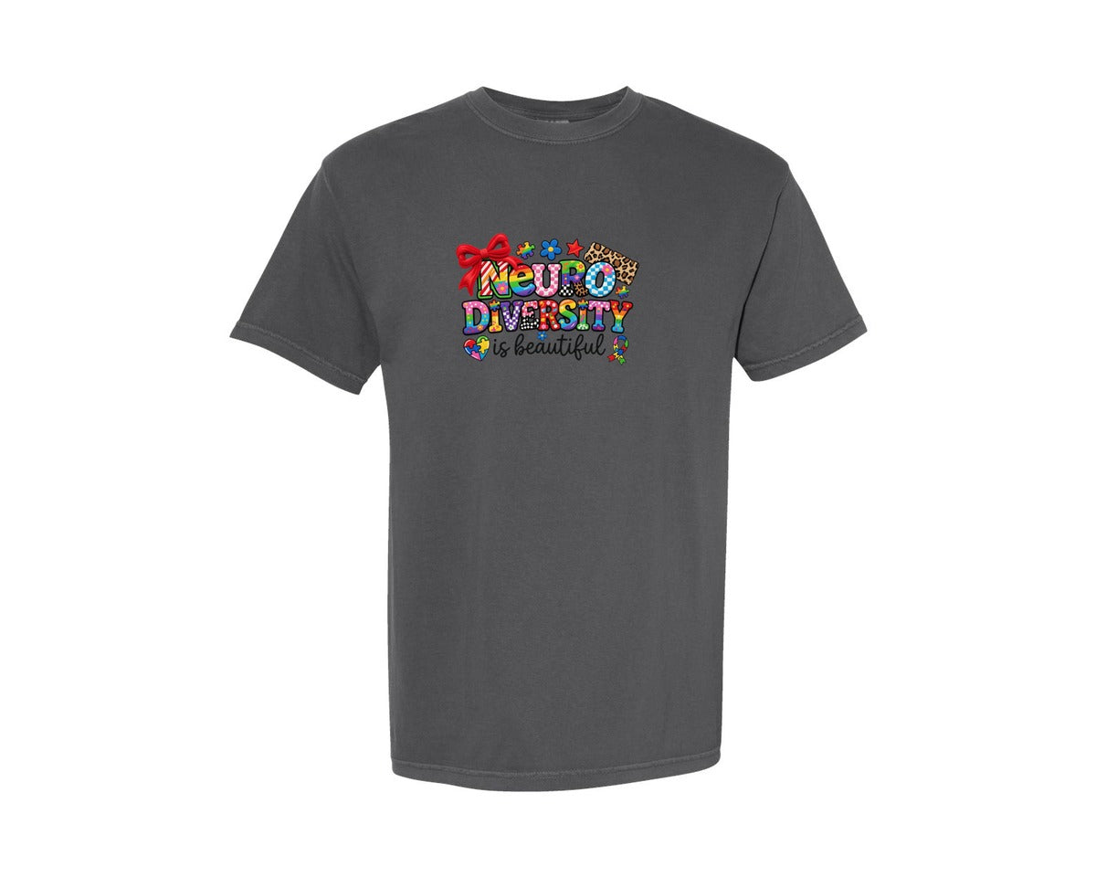 brand:Comfort Colors|color:Pepper|Yarn Neurodiversity Is Beautiful Autism Graphic T-Shirt