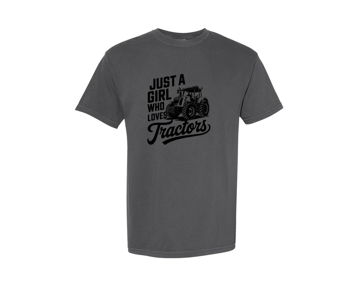 brand:Comfort Colors|color:Pepper|Just A Girl Who Loves Tractors T Shi Graphic T-Shirt