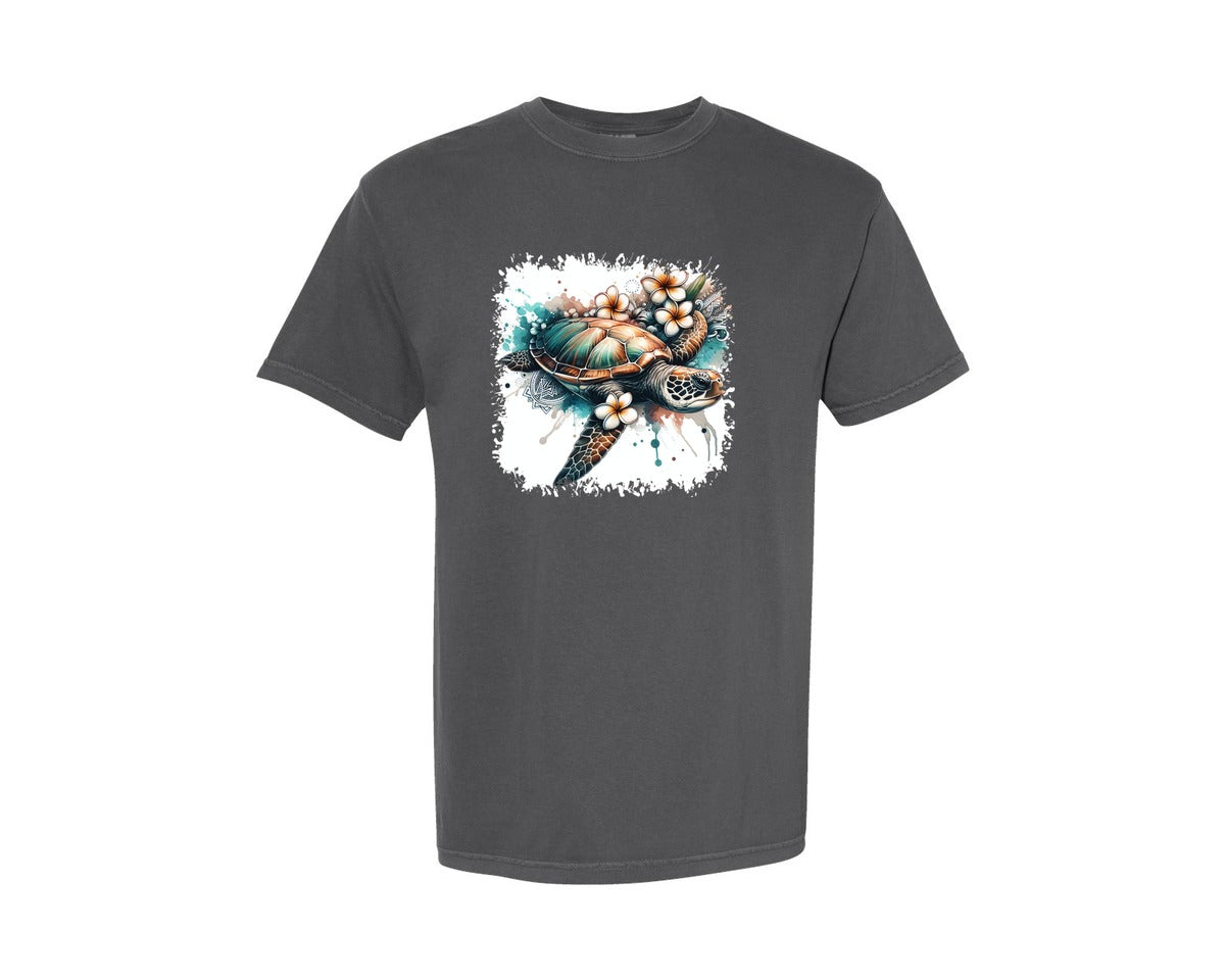 brand:Comfort Colors|color:Pepper|Sea Turtle Tropical Square Tshirt Graphic T-Shirt