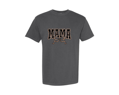 brand:Comfort Colors|color:Pepper|Mama Leopard Coquette Bow 2 Graphic T-Shirt