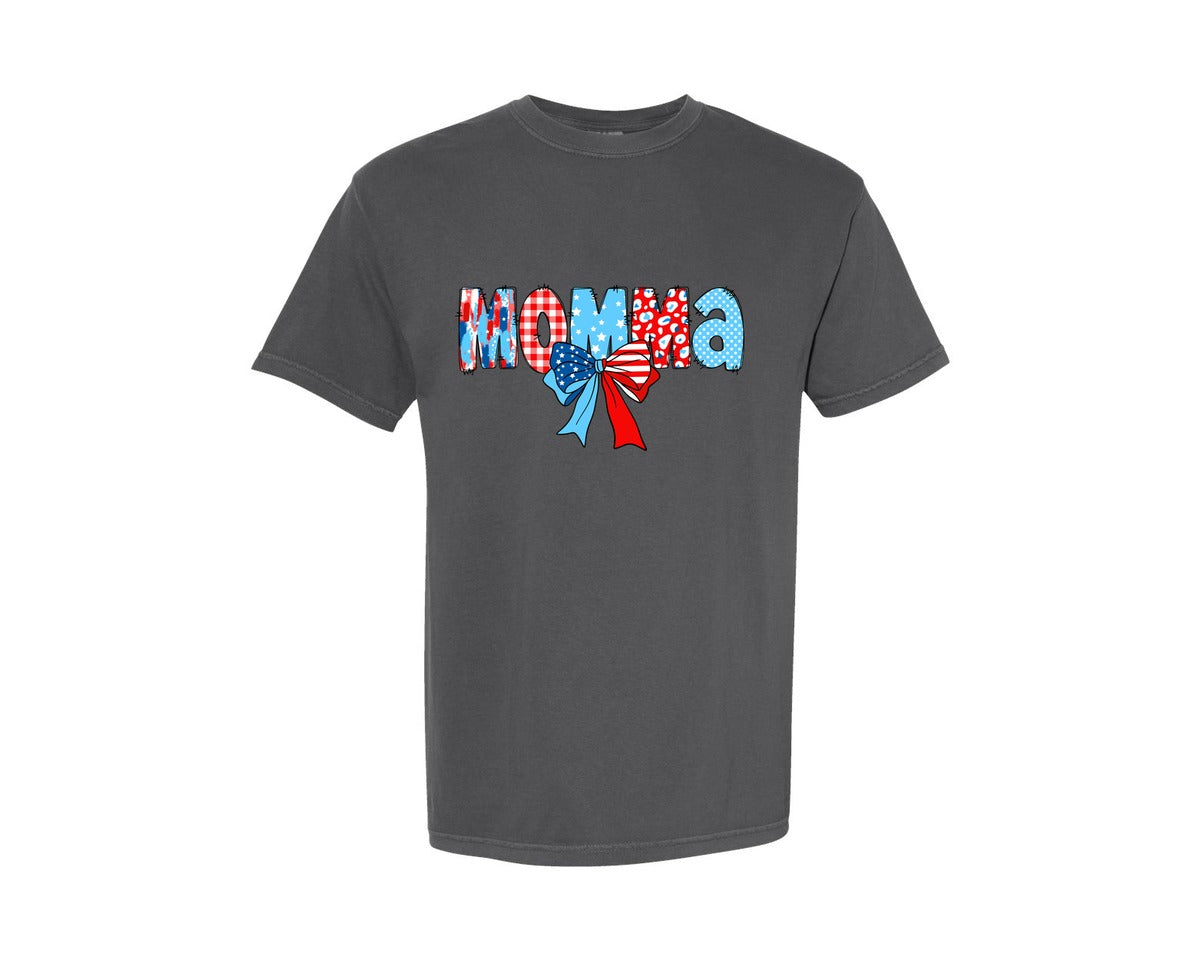 brand:Comfort Colors|color:Pepper|Coquette 4Th Of July Momma Graphic T-Shirt