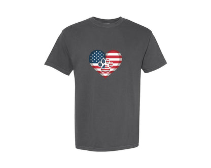 brand:Comfort Colors|color:Pepper|Patriotic Heart Paw Print Usa Flag Graphic T-Shirt