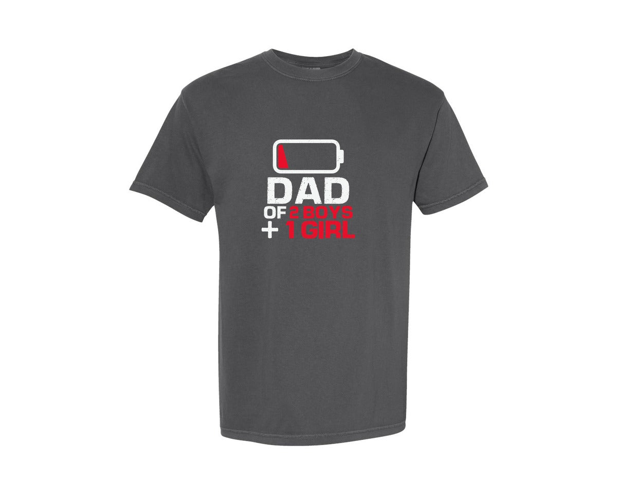 brand:Comfort Colors|color:Pepper|Dad Of 2 Boys 1 Girl Fathers Day Shirt Graphic T-Shirt