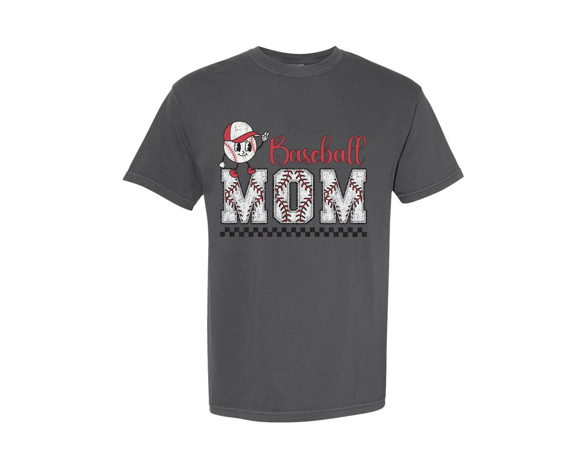 brand:Comfort Colors|color:Pepper|Baseball Mom Distressed Graphic T-Shirt