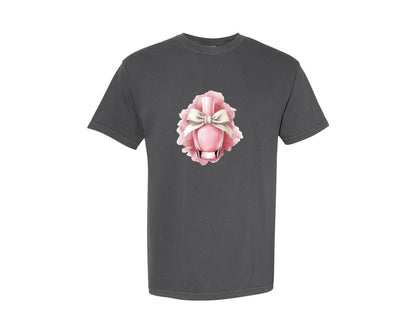 brand:Comfort Colors|color:Pepper|Coquette Pink Nail Polish With Bow Graphic T-Shirt