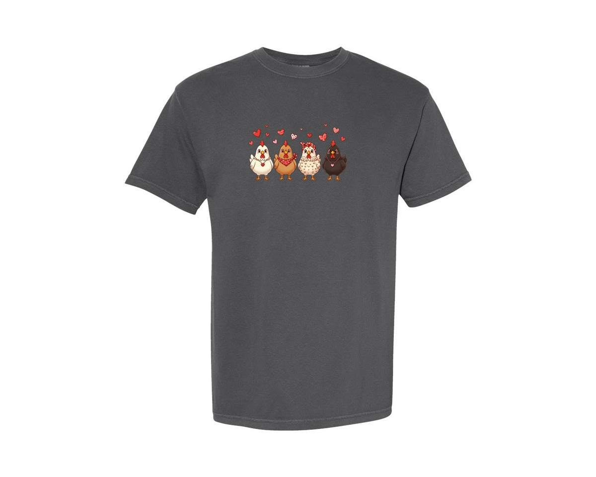 brand:Comfort Colors|color:Pepper|Cute Valentine Chickens Graphic T-Shirt