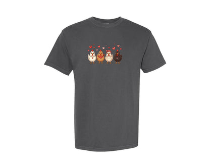 brand:Comfort Colors|color:Pepper|Cute Valentine Chickens Graphic T-Shirt