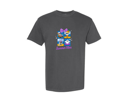 brand:Comfort Colors|color:Pepper|Summerween Halloween Vibes Bow Ghost Graphic T-Shirt