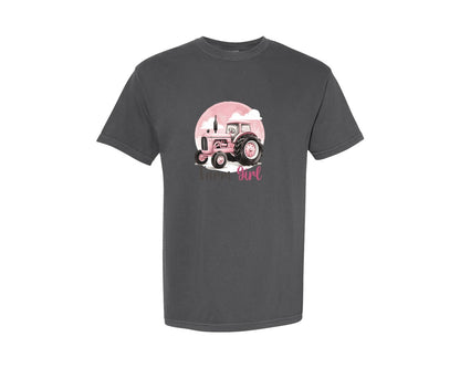 brand:Comfort Colors|color:Pepper|Farm Girl Pink Tractor Graphic T-Shirt