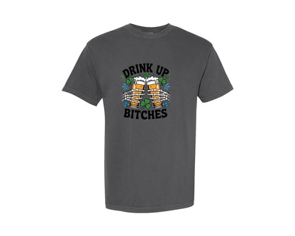 brand:Comfort Colors|color:Pepper|Funny Halloween Beer Skeleton Graphic T-Shirt